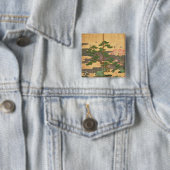 Vogels met herfst- en winterbloemen vierkante button 5,1 cm (In situ)