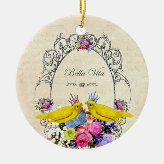Vogels met kronen en bloemen - Bella Vita Keramisch Ornament (Voorkant)