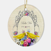 Vogels met kronen en bloemen - Bella Vita Keramisch Ornament (Links)