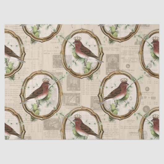 vogels met kronen in gouden Lijsten ontkoppelen Tissuepapier (Voorkant)