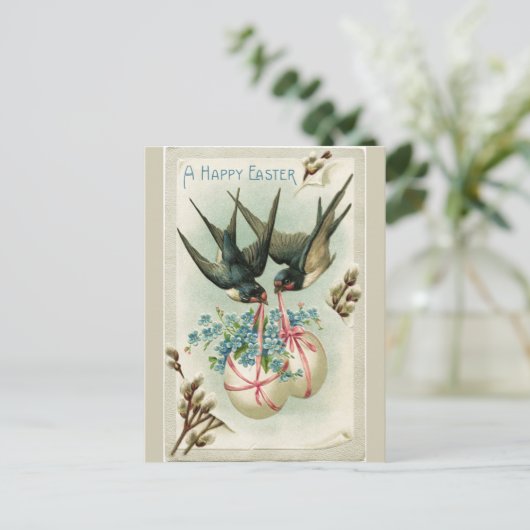  vogels met paasgeel feestdagenkaart (Staand voorkant)