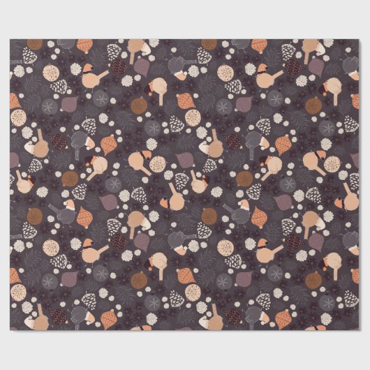 Vogels met petten, decors, dennenpitten met kerstm cadeaupapier (Vlak)