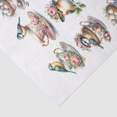 Vogels met Petten en nesten in theekopjes Fussy Cu Tissuepapier (Detail)