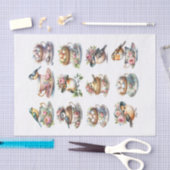 Vogels met Petten en nesten in theekopjes Fussy Cu Tissuepapier (Craft)