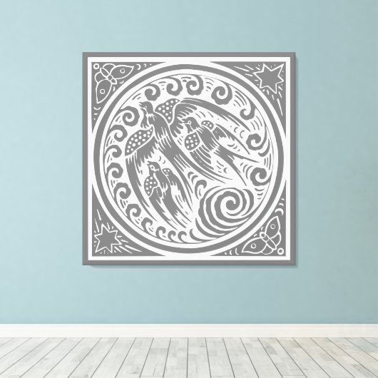 vogels met vlinders en sterren canvas afdruk (Insitu (Houten vloer))