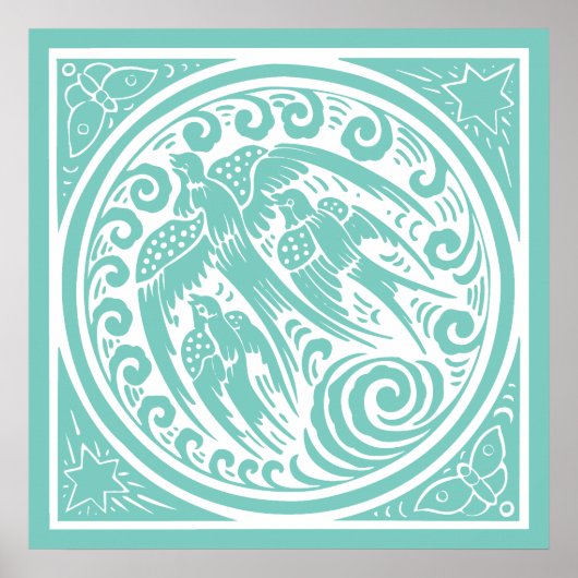 vogels met vlinders en sterren poster (Voorkant)