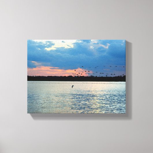 Vogels migreren bij zonsondergang canvas afdruk (Voorkant)
