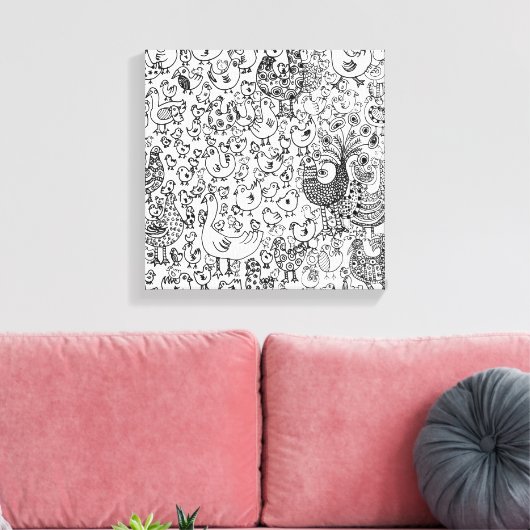 Vogels Modern Black en White Hand Drawn Art Canvas Afdruk (Insitu (Woonkamer))