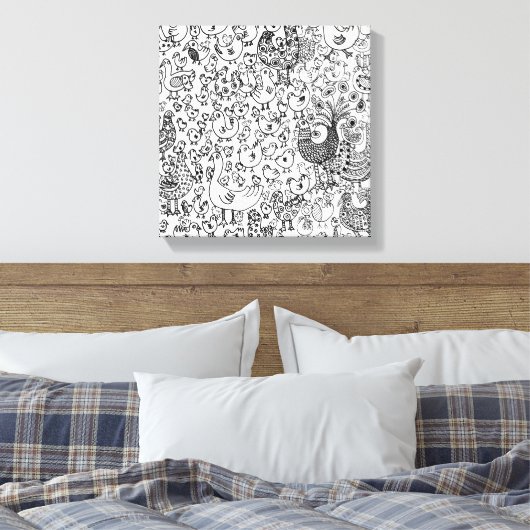 Vogels Modern Black en White Hand Drawn Art Canvas Afdruk (Insitu (Slaapkamer))
