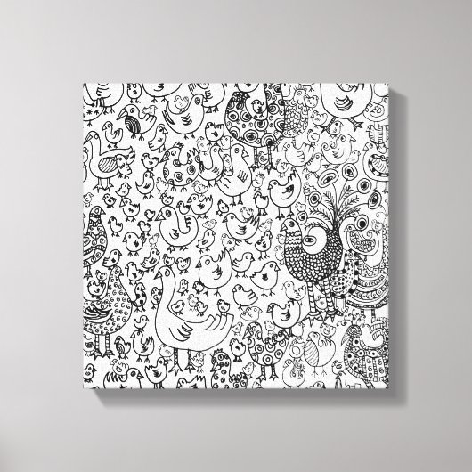 Vogels Modern Black en White Hand Drawn Art Canvas Afdruk (Voorkant)