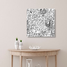 Vogels Modern Black en White Hand Drawn Art Canvas Afdruk