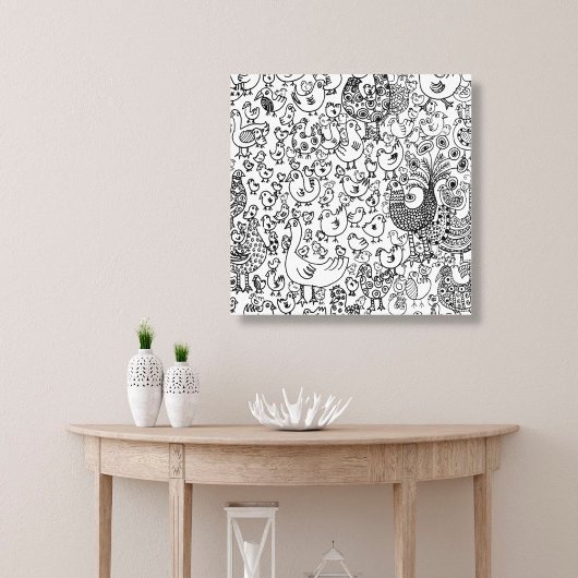 Vogels Modern Black en White Hand Drawn Art Canvas Afdruk