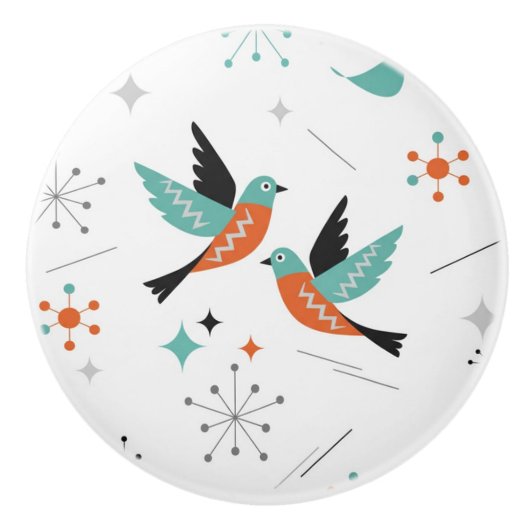 Vogels Modern Midden Eeuw Retro Atoom Keramische Knop (Voorkant)