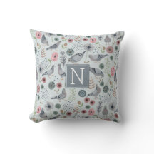 vogels monogram lichtblauwe duif bloempatroon