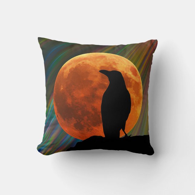 Vogels - Moon en Black Raven Halloween Kussen (Voorkant)