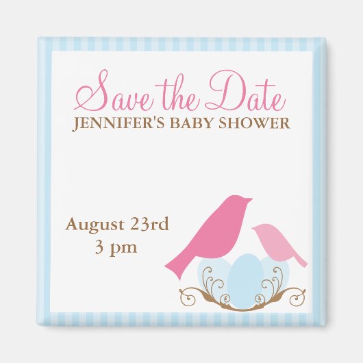 Vogels Nest Baby shower Save the Date magnets Magneet (Voorkant)