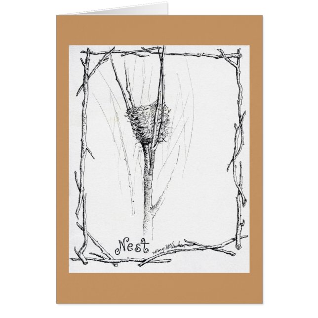 Vogels Nest in winterschets met inkt (Voorkant)