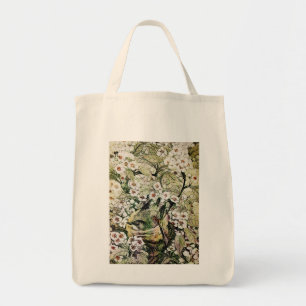 VOGELS NEST MET SPRINGSTROMEN Witte bruine Floral Tote Bag