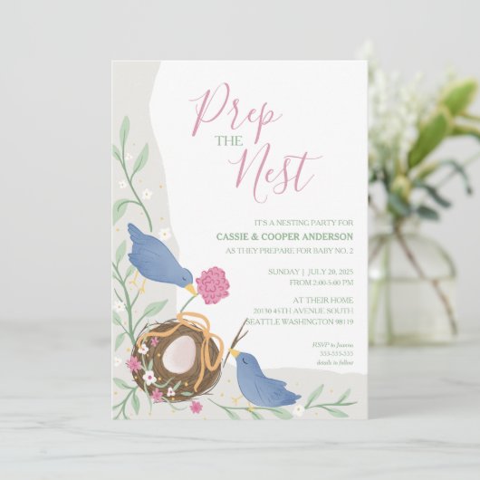 Vogels Nesten- Prep het Nest- Baby shower Kaart (Staand voorkant)