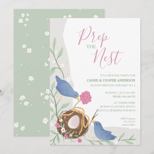 Vogels Nesten- Prep het Nest- Baby shower Kaart (Voorkant / Achterkant)