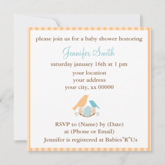 Vogels nestgeslacht neutraal Baby shower Kaart (Achterkant)