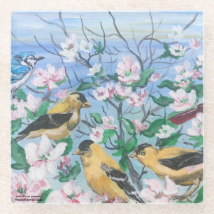 Vogels Nieuw Collectie Originele Handgeschilderde  Glazen Onderzetter