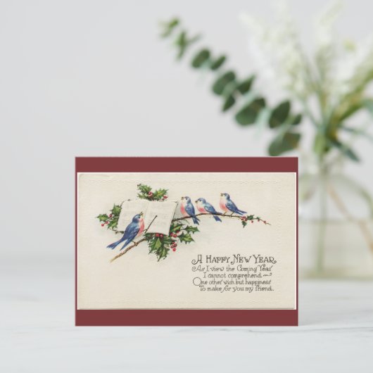  vogels nieuwjaar briefkaart (Staand voorkant)