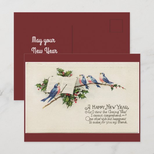  vogels nieuwjaar briefkaart (Voorkant / Achterkant)