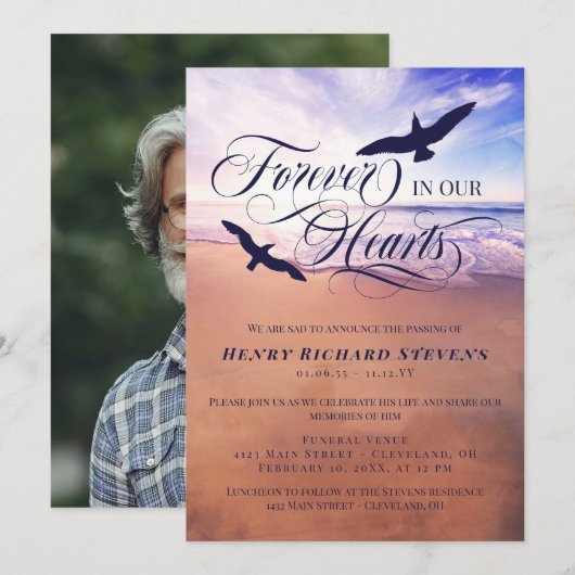 Vogels oceaanstrand voor eeuwig in ons hart kaart (Voorkant / Achterkant)