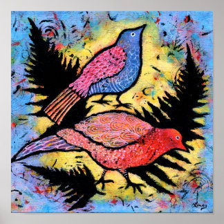 Vogels omringd door blauwe lucht poster