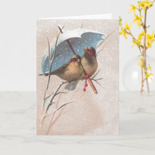 Vogels onder blauwe paraplu kaart (Gele Bloem)