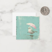 Vogels onder paraplu's: Gezellige groeten Notitiekaartje (Voorkant / Achterkant in situ)