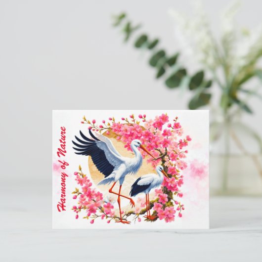 Vogels ooievaar Aziatische natuur sakura oosterse  Briefkaart (Staand voorkant)