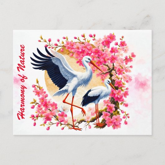 Vogels ooievaar Aziatische natuur sakura oosterse  Briefkaart (Voorkant)