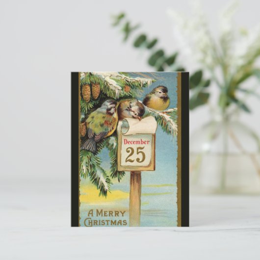  vogels op 25 december briefkaart (Staand voorkant)