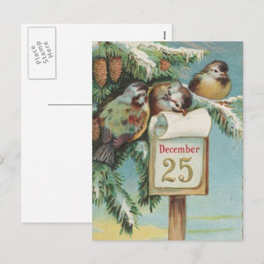 Vogels op 25 december feestdagenkaart (Voorkant / Achterkant)