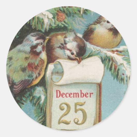Vogels op 25 december ronde sticker (Voorkant)
