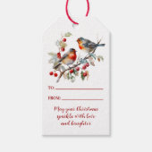 Vogels op Bes Tak Kerstmis |  Cadeaulabel (Voorkant)