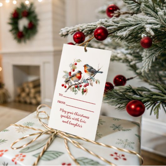 Vogels op Bes Tak Kerstmis |  Cadeaulabel