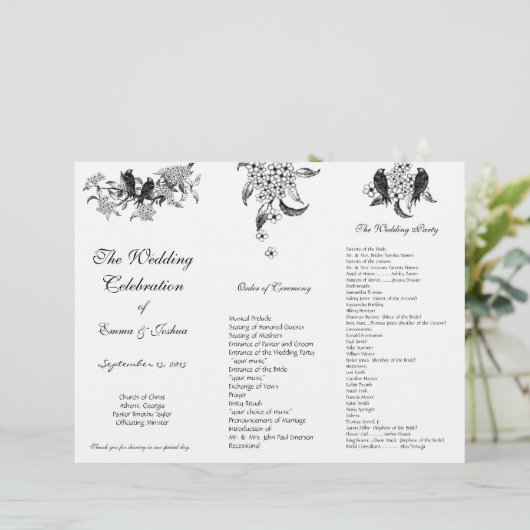  vogels op bijkantoor TriFold Wedding Programme (Staand voorkant)