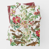 Vogels op bijkantoren, bessen en bladeren inpakpapier vel (In situ)