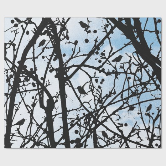 Vogels op bijkantoren en Blue Sky Silhouette Moder Cadeaupapier (Vlak)