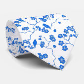 Vogels op blauwe kersenbloesemprint stropdas (Opgerold)