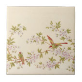  vogels op bloeiende bomen tegeltje (Voorkant)