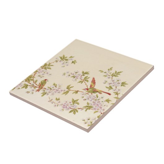  vogels op bloeiende bomen tegeltje (Zijkant)