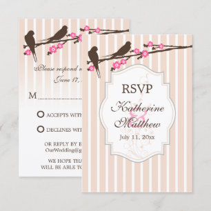 Vogels op Bloem Sakura RSVP / Antwoordkaarten Kaart