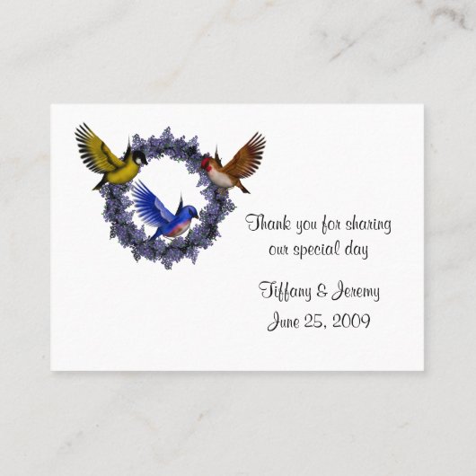 Vogels op bloemenkrans Trouwtafel Plaatskaartje (Achterkant)