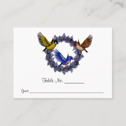 Vogels op bloemenkrans Trouwtafel Plaatskaartje (Voorkant)