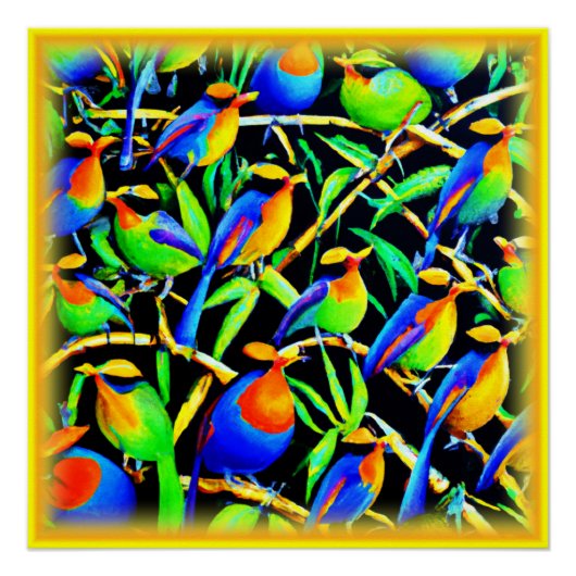 Vogels op boomschilderen. Bestel nu Perfect Poster (Voorkant)