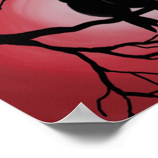 Vogels op boomtak. Zon, zonsopgang silhouette. Poster (Hoek)